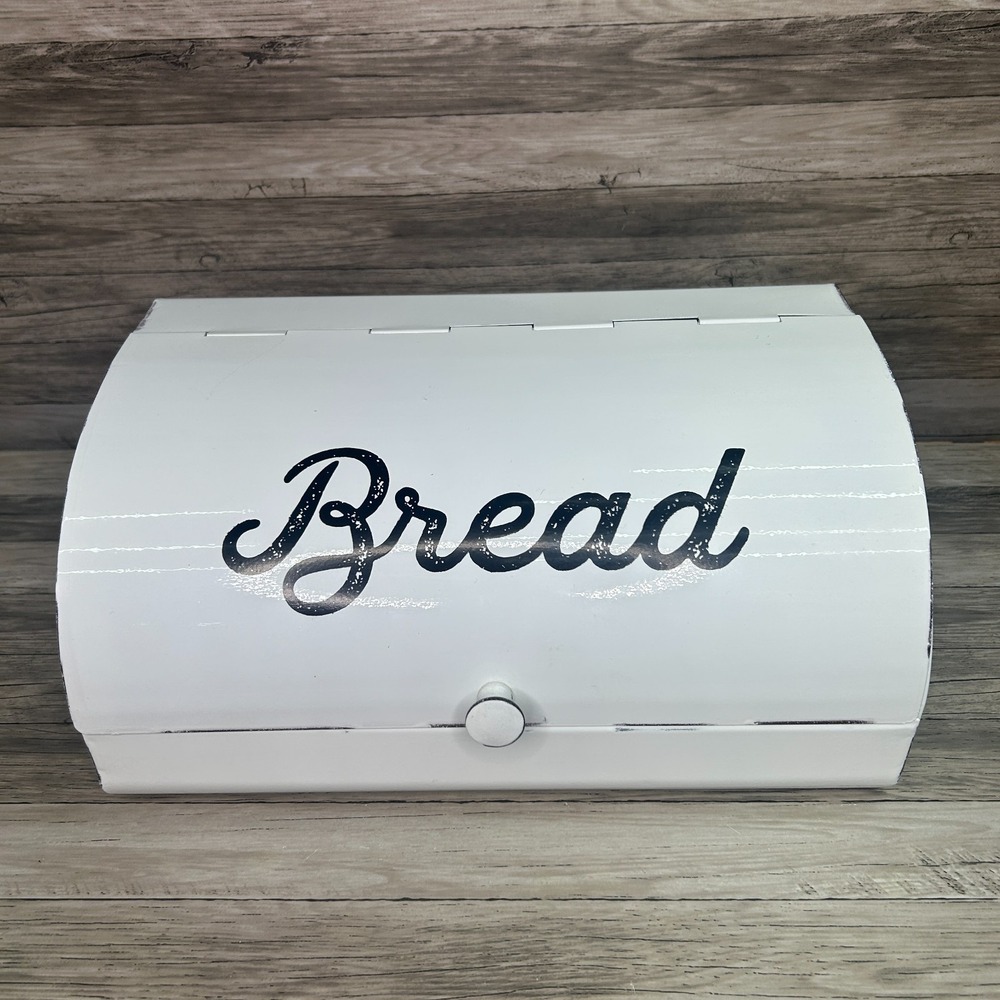 AuldHome Design Rustic White Bread Box Farmhouse Enamelware - Picture 2 of 9